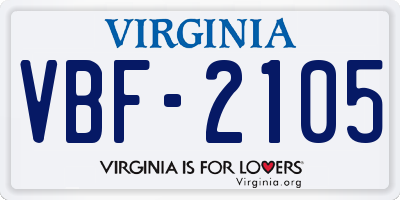 VA license plate VBF2105