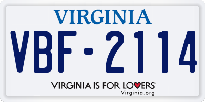 VA license plate VBF2114