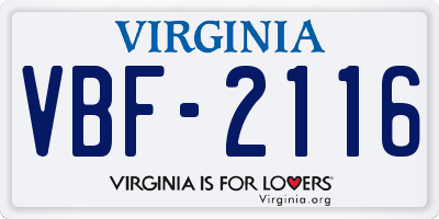 VA license plate VBF2116