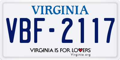 VA license plate VBF2117