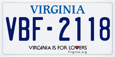 VA license plate VBF2118