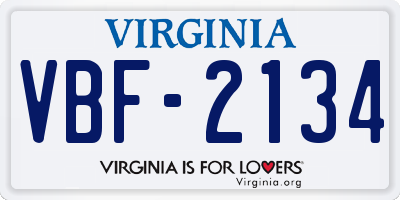 VA license plate VBF2134