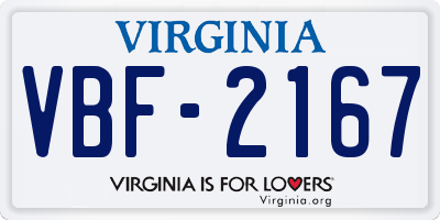 VA license plate VBF2167