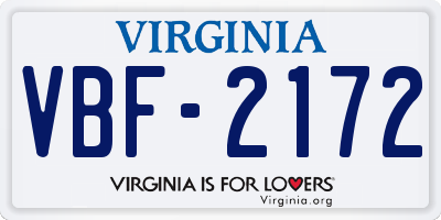 VA license plate VBF2172