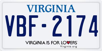 VA license plate VBF2174