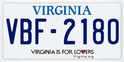 VA license plate VBF2180