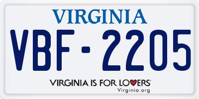 VA license plate VBF2205