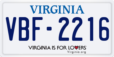VA license plate VBF2216