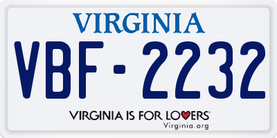 VA license plate VBF2232