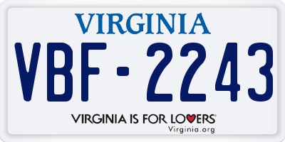 VA license plate VBF2243
