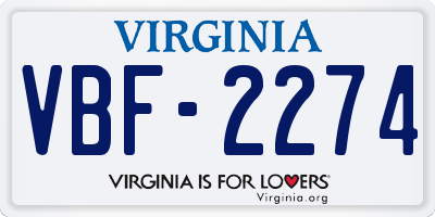 VA license plate VBF2274