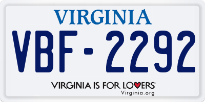 VA license plate VBF2292