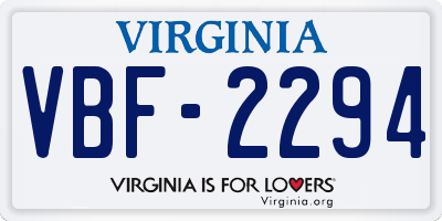 VA license plate VBF2294
