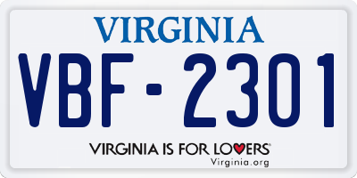 VA license plate VBF2301