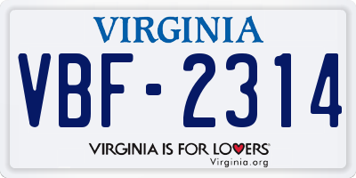 VA license plate VBF2314