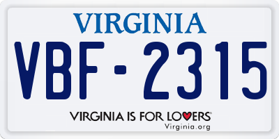 VA license plate VBF2315