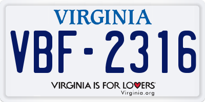 VA license plate VBF2316