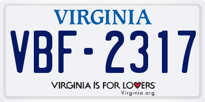 VA license plate VBF2317