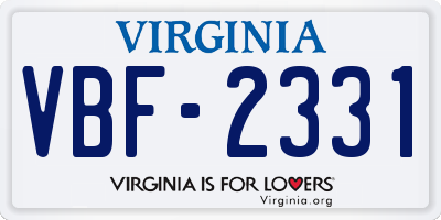VA license plate VBF2331