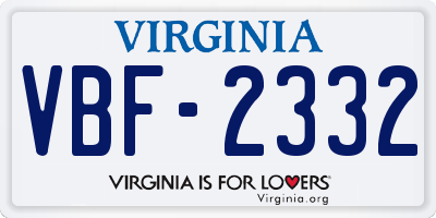 VA license plate VBF2332