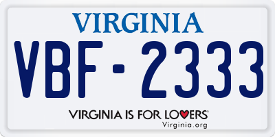VA license plate VBF2333