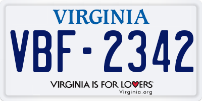 VA license plate VBF2342