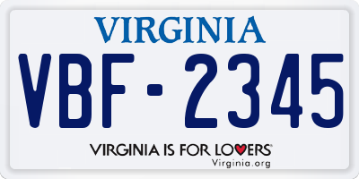 VA license plate VBF2345