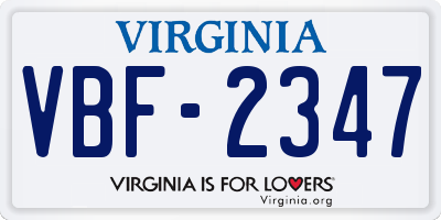 VA license plate VBF2347
