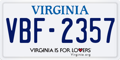 VA license plate VBF2357