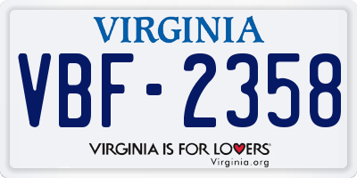 VA license plate VBF2358