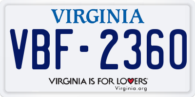 VA license plate VBF2360
