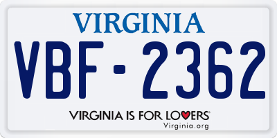 VA license plate VBF2362