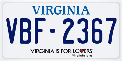 VA license plate VBF2367