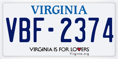 VA license plate VBF2374