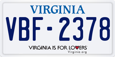 VA license plate VBF2378