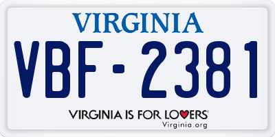 VA license plate VBF2381