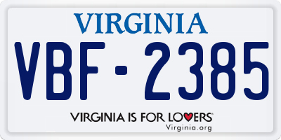 VA license plate VBF2385