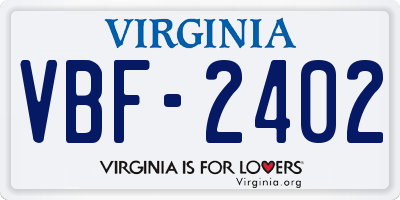 VA license plate VBF2402