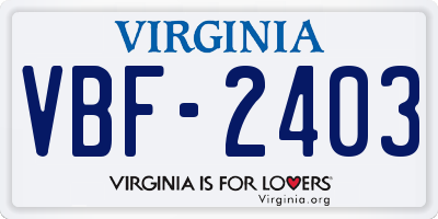 VA license plate VBF2403