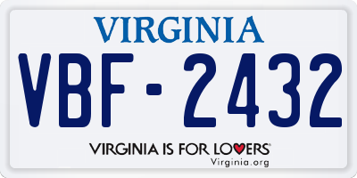 VA license plate VBF2432