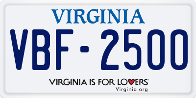 VA license plate VBF2500