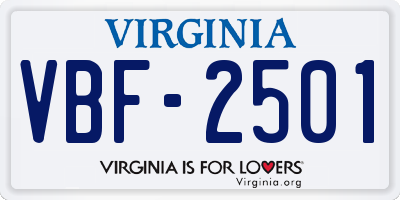 VA license plate VBF2501