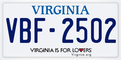 VA license plate VBF2502