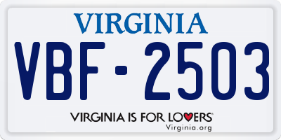 VA license plate VBF2503