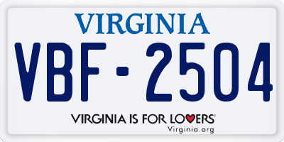 VA license plate VBF2504