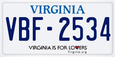 VA license plate VBF2534