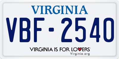 VA license plate VBF2540