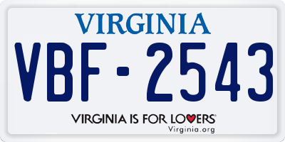 VA license plate VBF2543