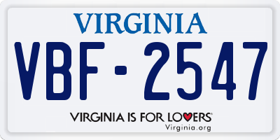 VA license plate VBF2547