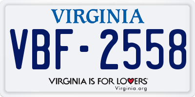 VA license plate VBF2558